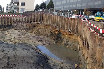Givaudan Areal Dübendorf Baugrube mit Spundwand